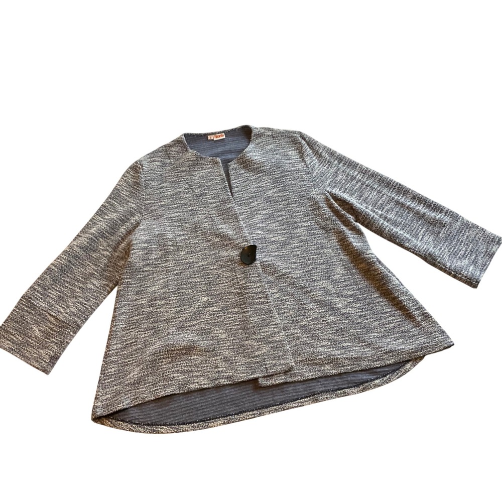 Tianello by Steve Barraza Women's L Textured Knit Duster Cardigan Jacket Blue